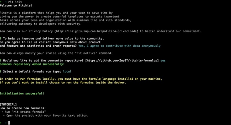 Resultado que o Richie CLI vai te durante o tutorial.