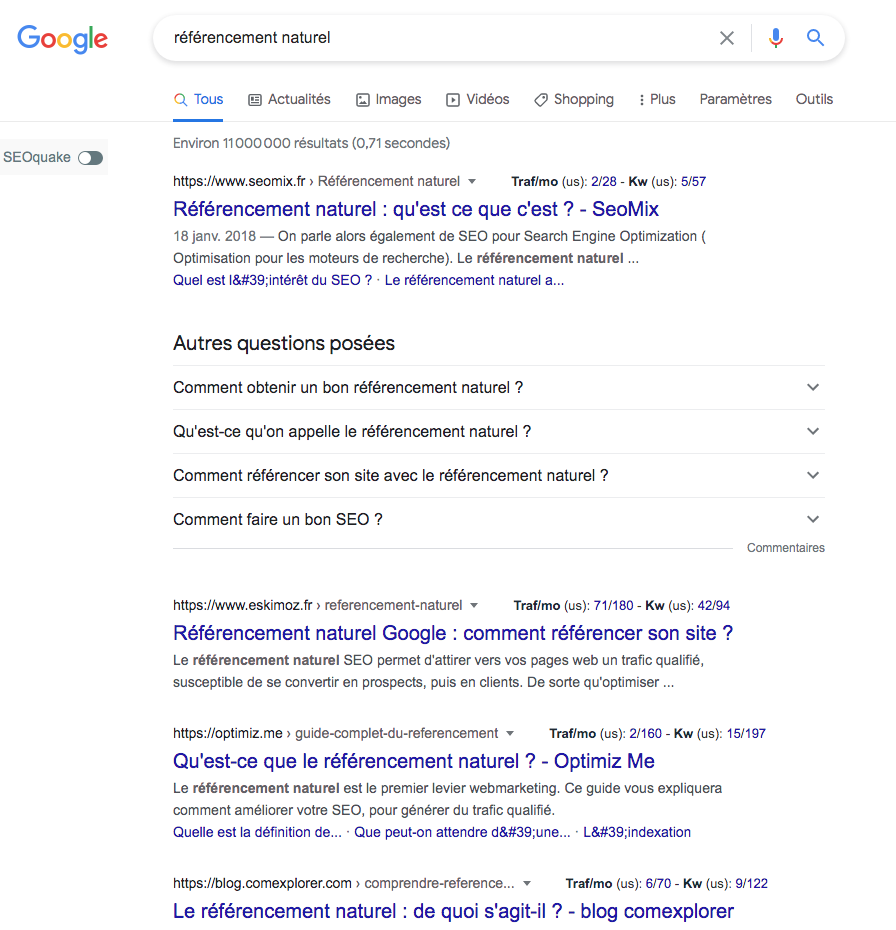 Screenshot résultats de google