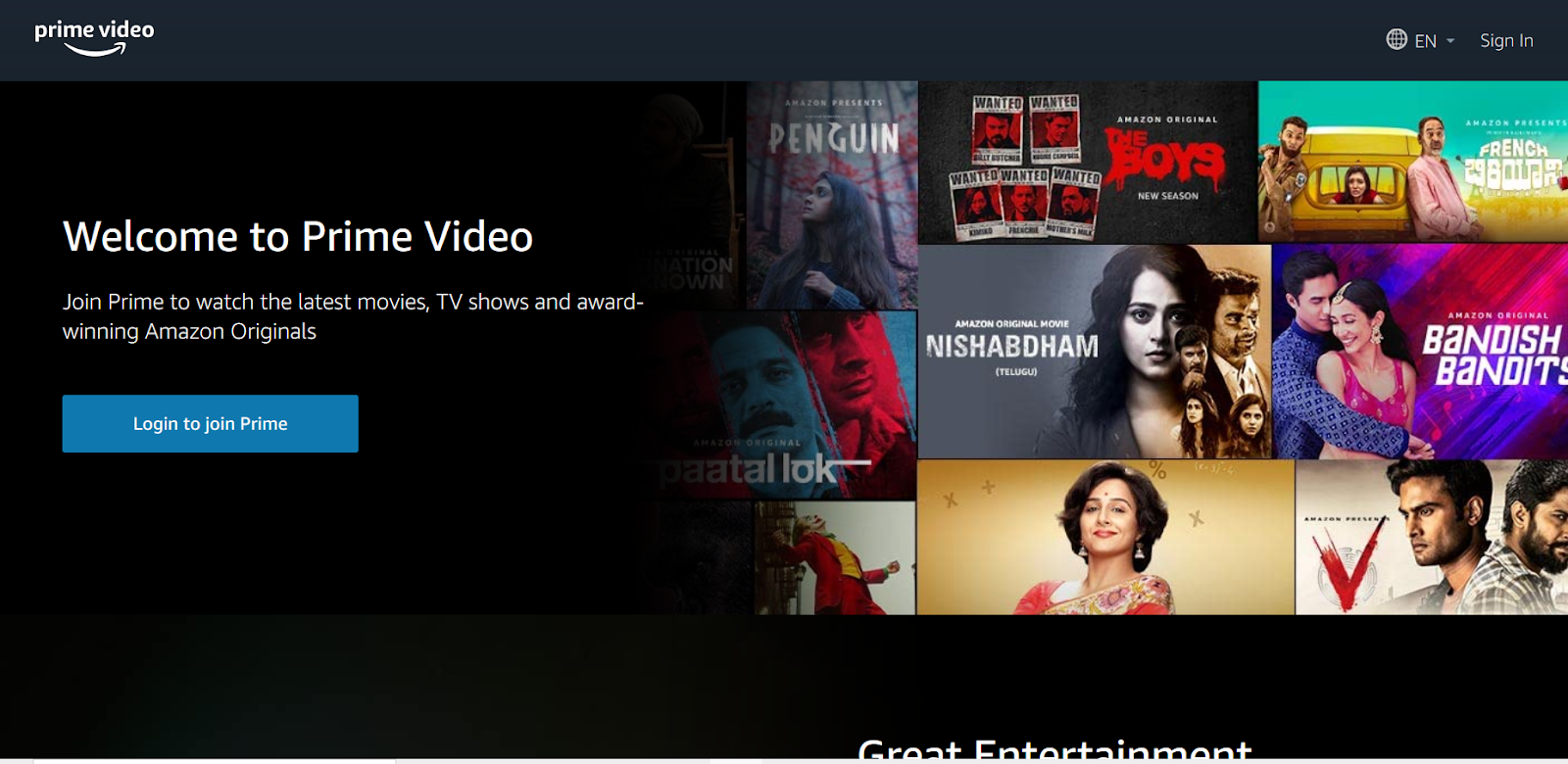 Prime Video Home Page