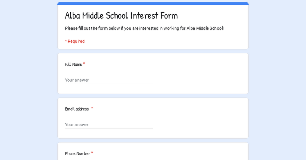 Alba Middle School Interest Form