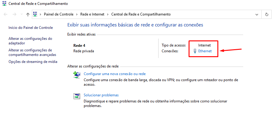 Print da central de rede e compartilhamento para descobrir o IP Público