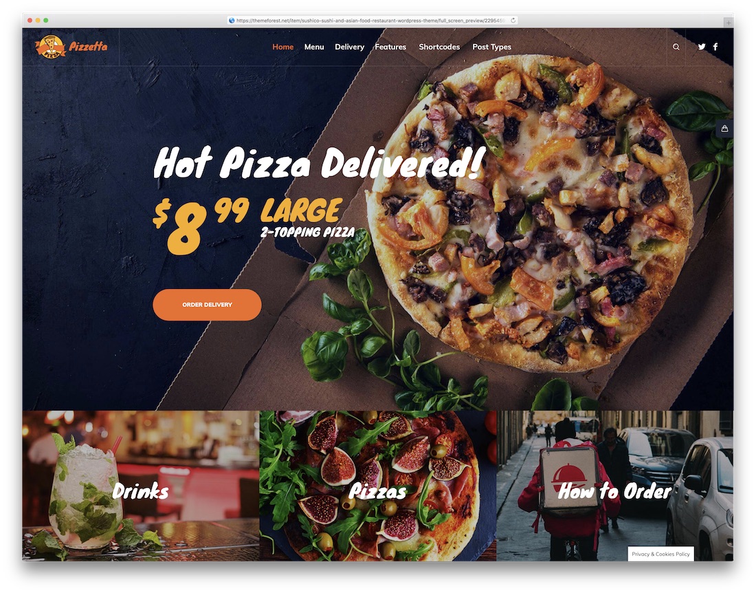 entrega de comida de pizza tema wordpress