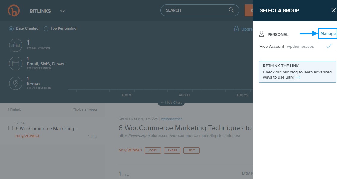 gerencie as preferências do usuário em bitly
