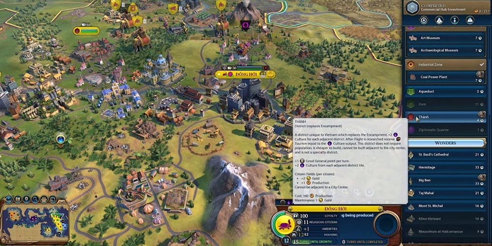 A general map and amenities in Civ 6