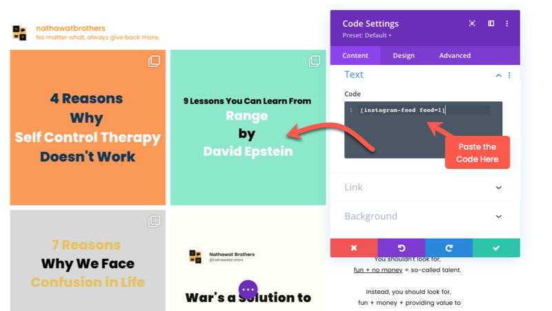 Instagram feed added to Divi using the Smash Balloon social photo feed