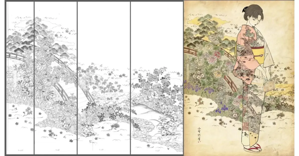 京友禅のデザイン画『草稿』とイラストレーターが生み出す、新たなコラボレーションNFT作品を発表
