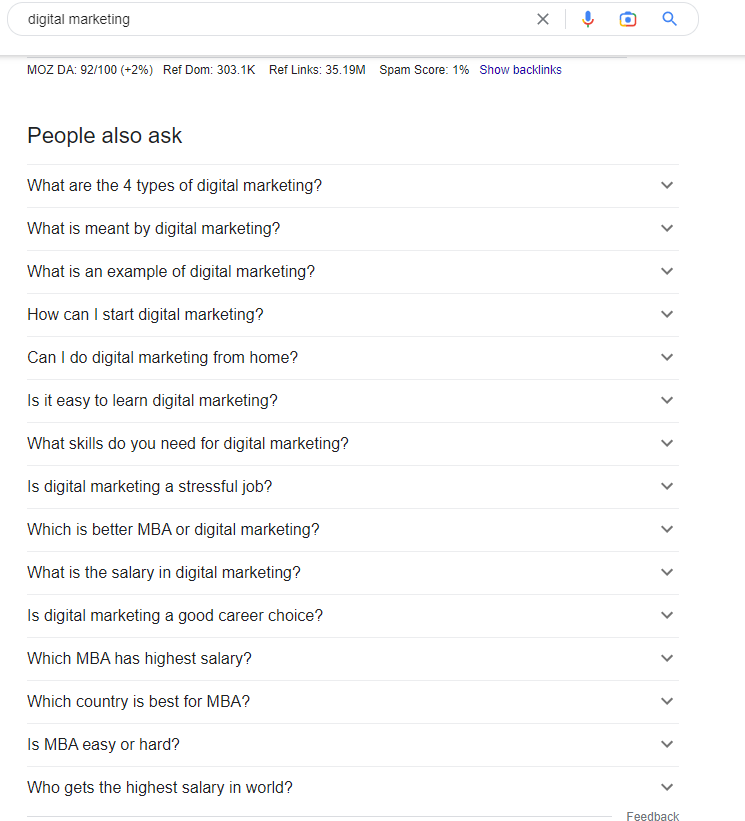 B2B keyword research; digital marketing search query; people also ask section