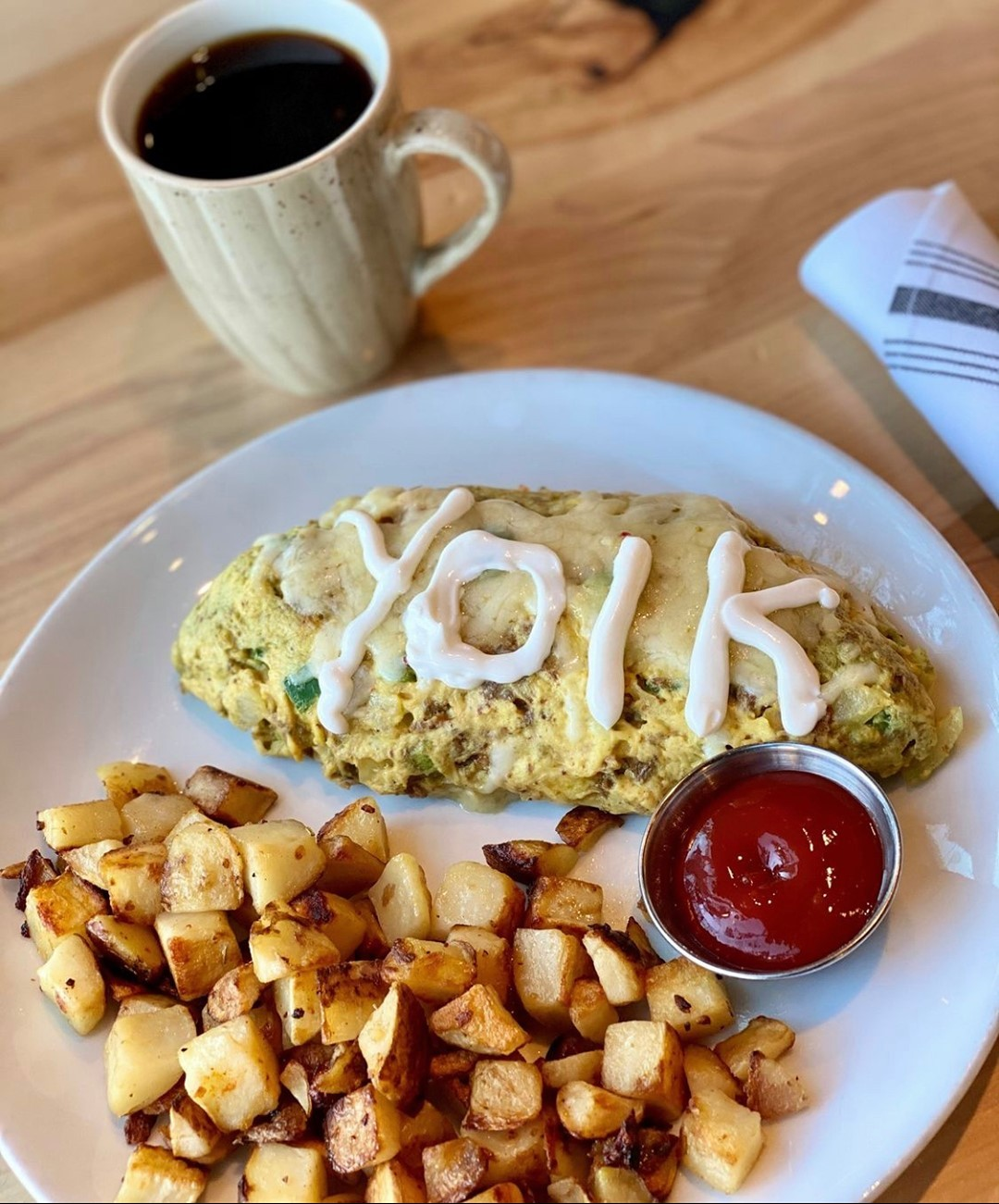 Omelette and potatoes from Yolk