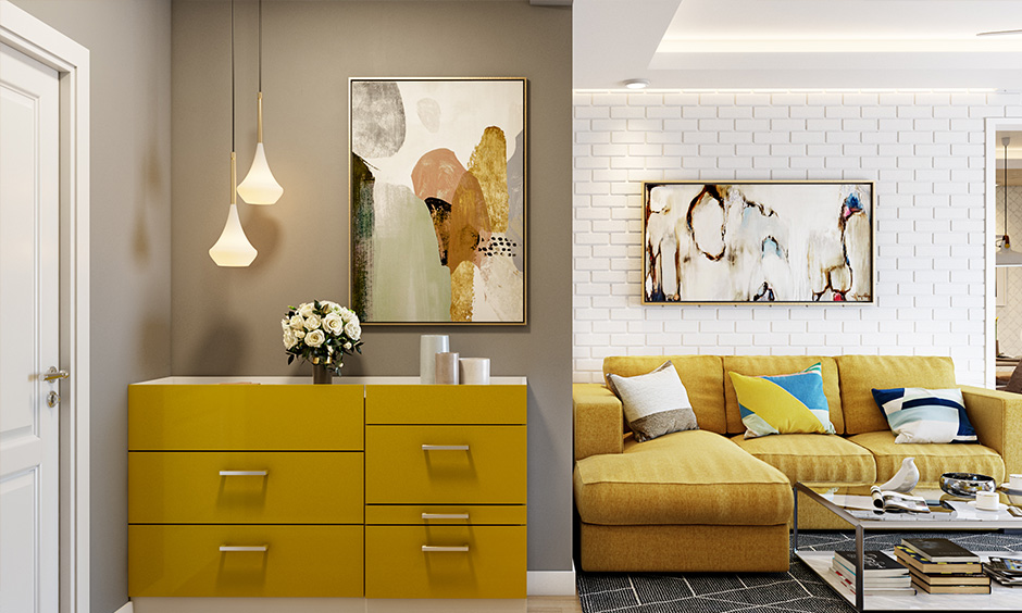 Living room wall painting in dual-toned grey