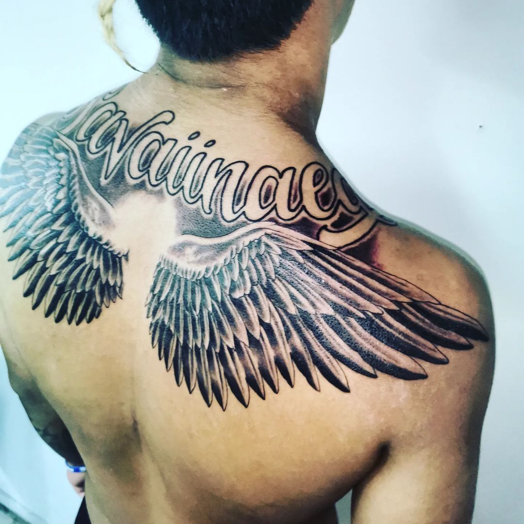 Black Wings Tattoo With Name
