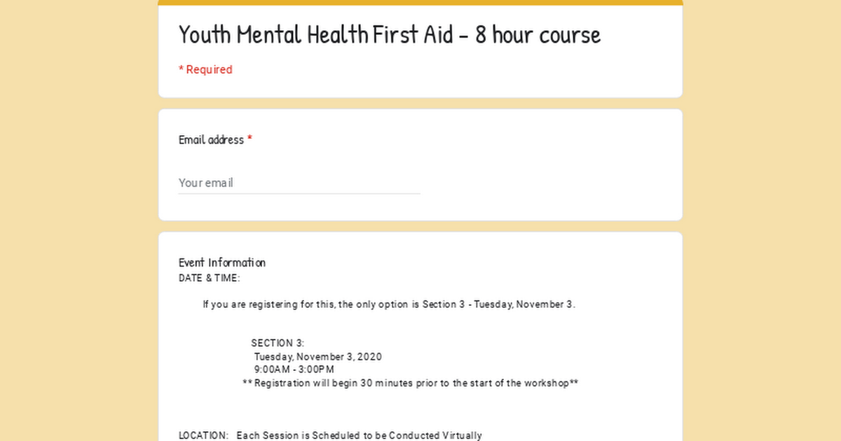 Youth Mental Health First Aid - 6.5 hour course