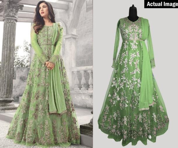 Party Wear Full Sleeves Heavy Embroidery Net Long Gown Dress, Size: Free  Size at Rs 4250 in Panipat