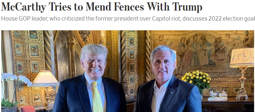 Screenshot of WSJ article about Kevin McCarthy sucking up to Trump