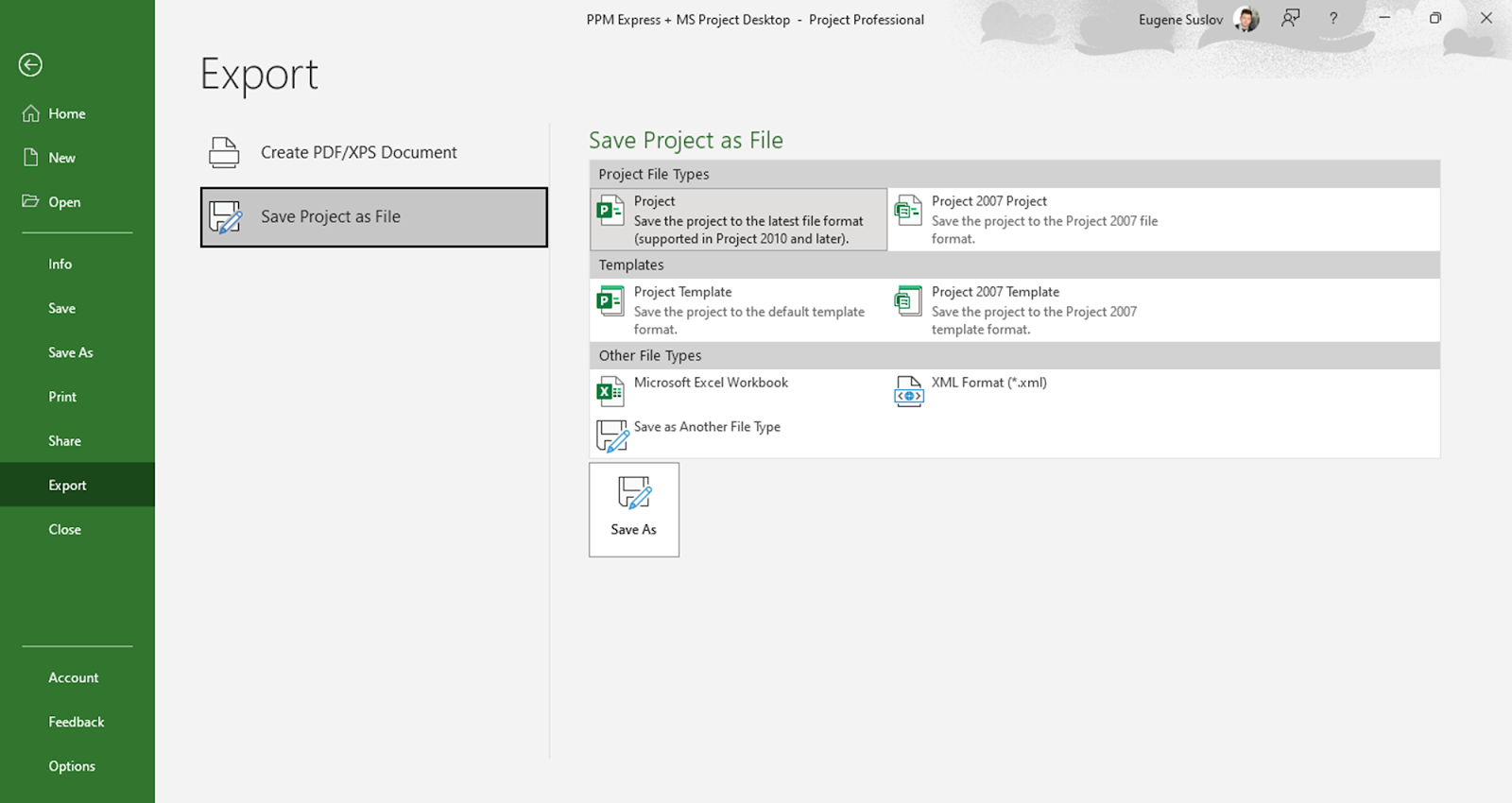 Save file as an MPP in Project Desktop
