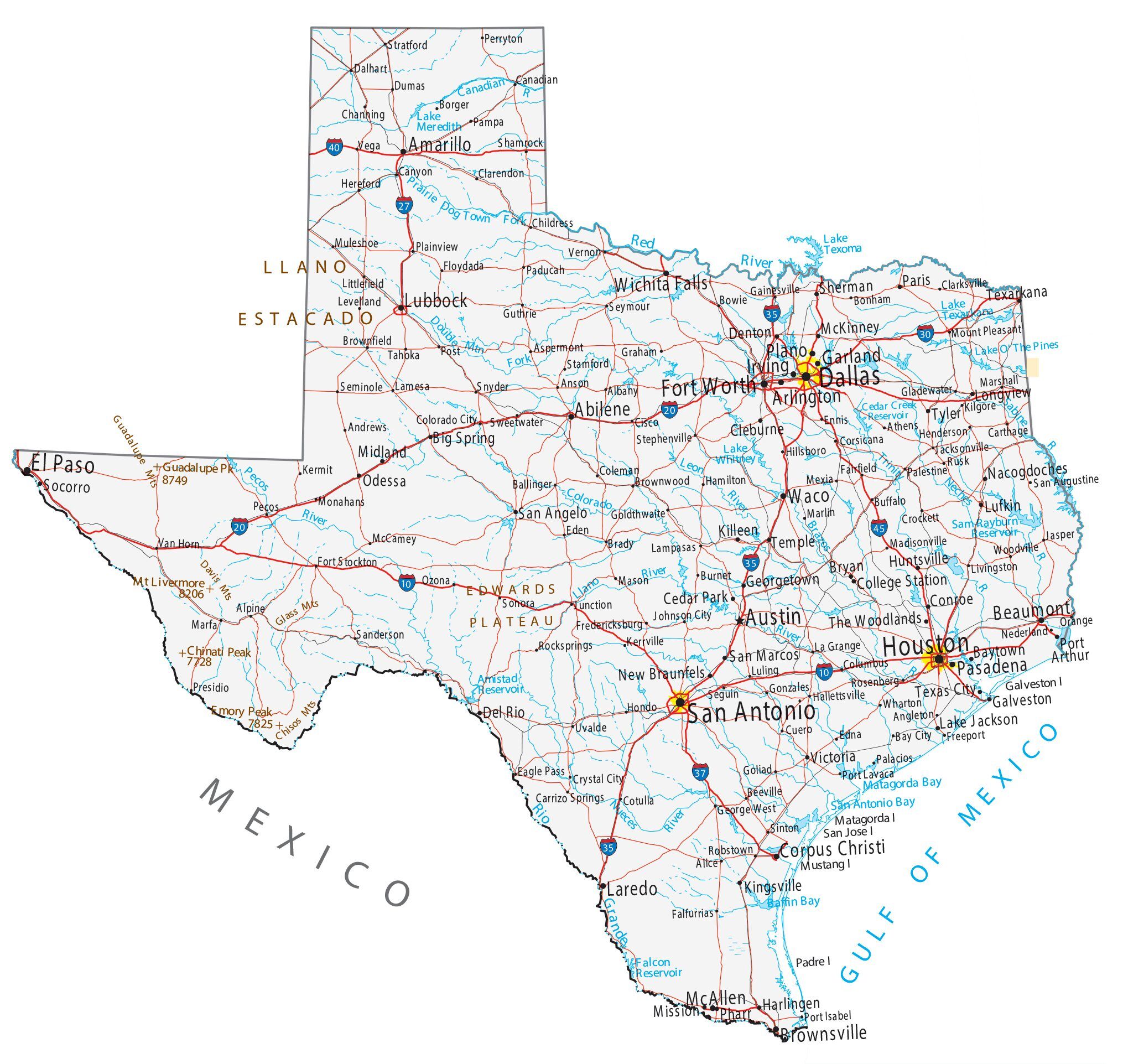 Mapas de Texas para imprimir