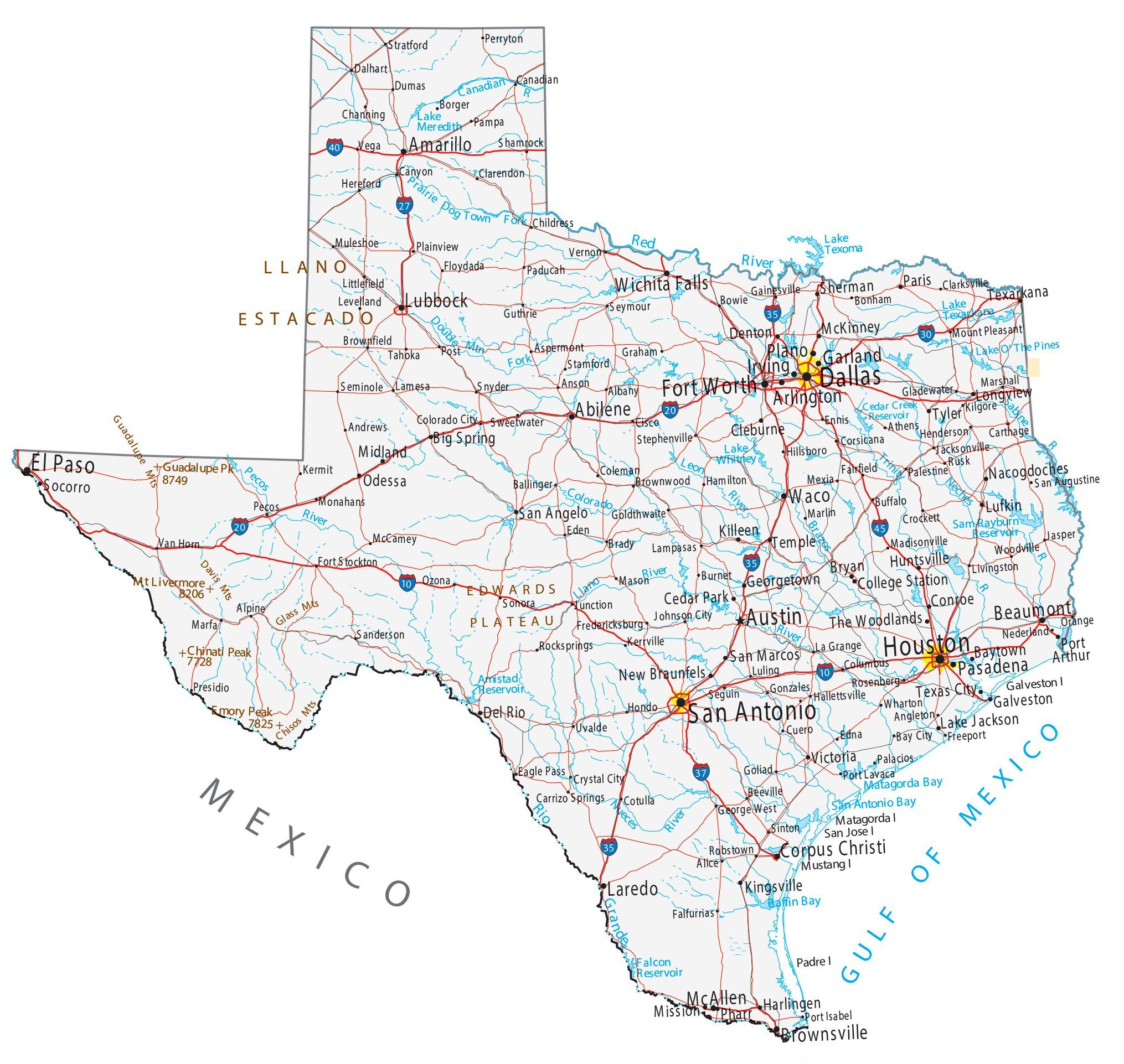 Mapas de Texas para imprimir y descargar. Estados Unidos