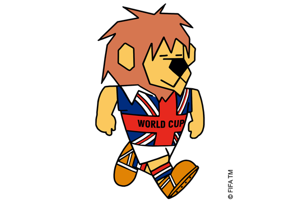 1966 World Cup Mascot Willie, the cartoon Lion wearing Union Jack themed soccer uniform.