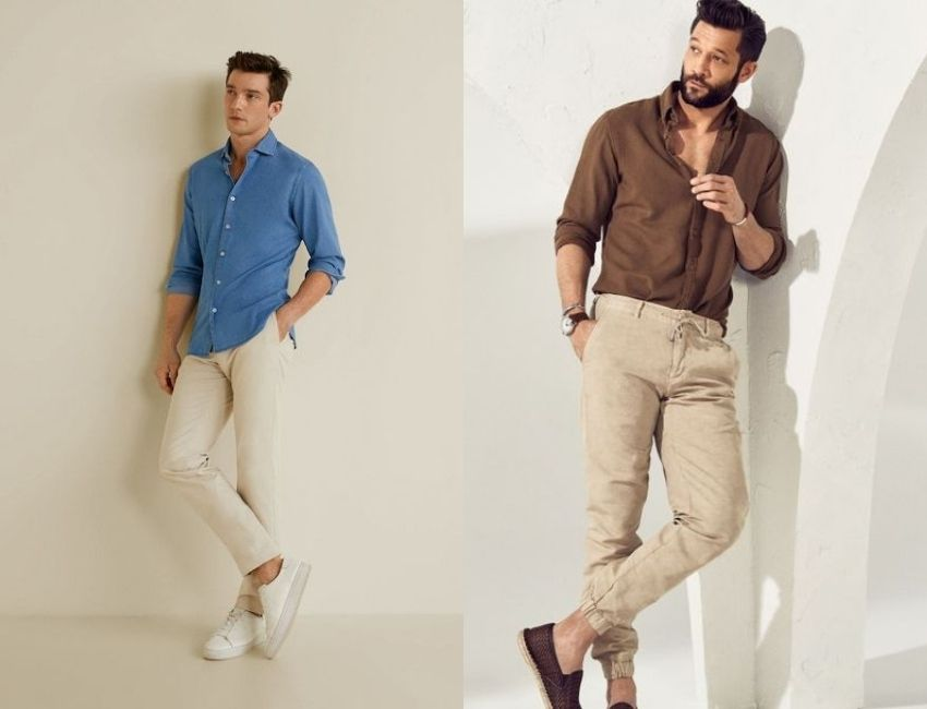 Phối áo sơ mi kaki nam với quần âu