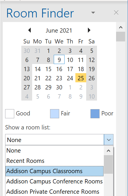Screenshot showing Room Finder in Outlook