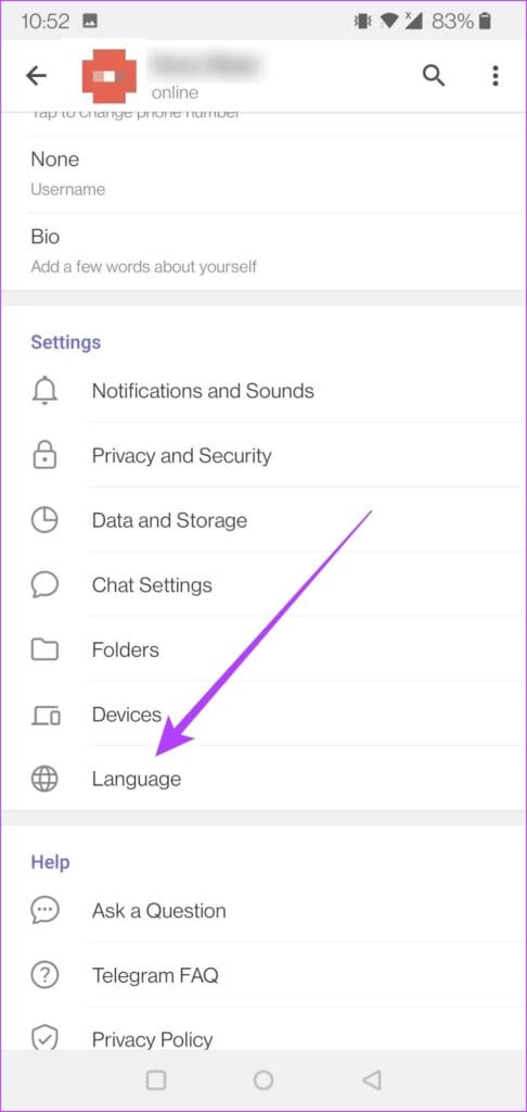به گزینه Language یا زبان در قسمت تنظیمات برسید.