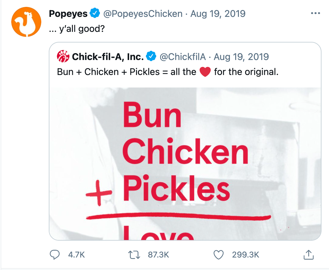 Popeye's and chick-fil-a twitter feud  market penetration strategy example