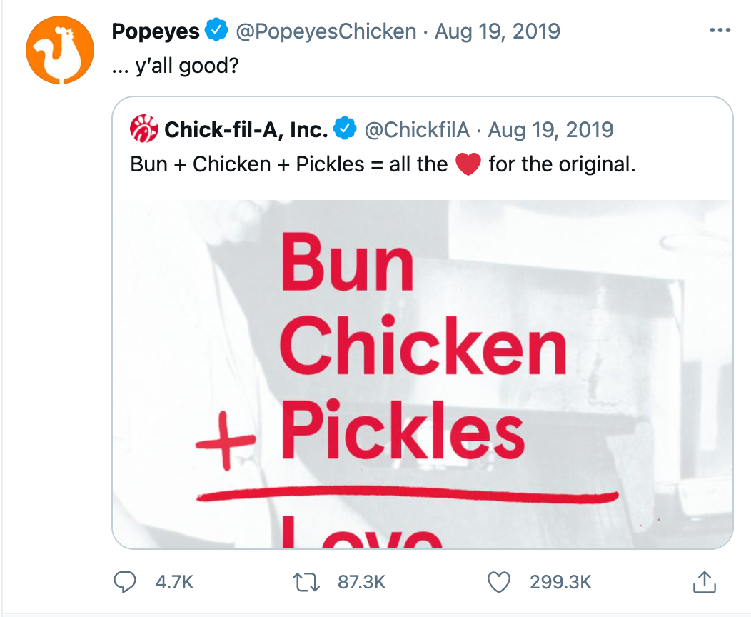 Popeye's and chick-fil-a twitter feud market penetration strategy example