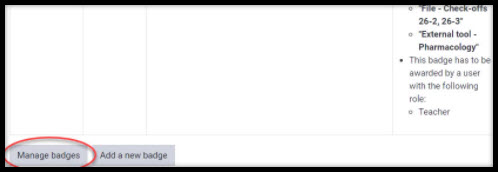 Screenshot showing Manage badges option