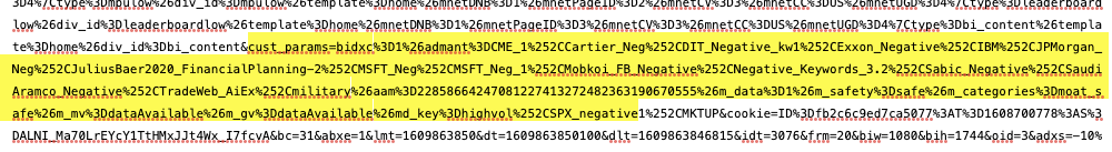 Screenshot of a HTTP network request sent to doubleclick.net, illustrating the use of keyword list parameters