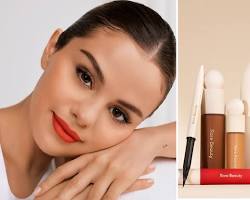 Selena Gomez using Rare Beauty products