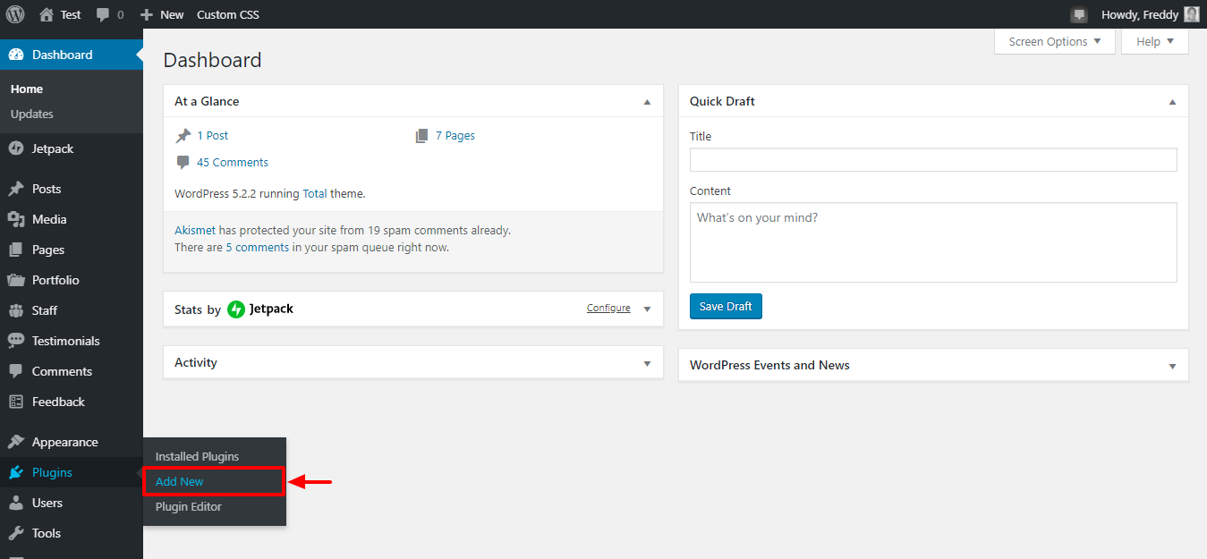instalando um novo plugin wordpress