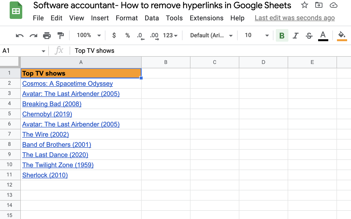 Remove hyperlinks in Google Sheets using a formula