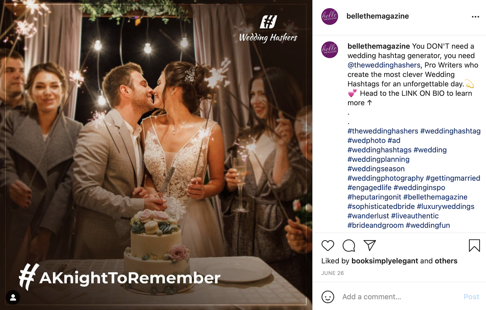 #AKnightToRemember photo with wedding instagram caption by the Wedding Hashers