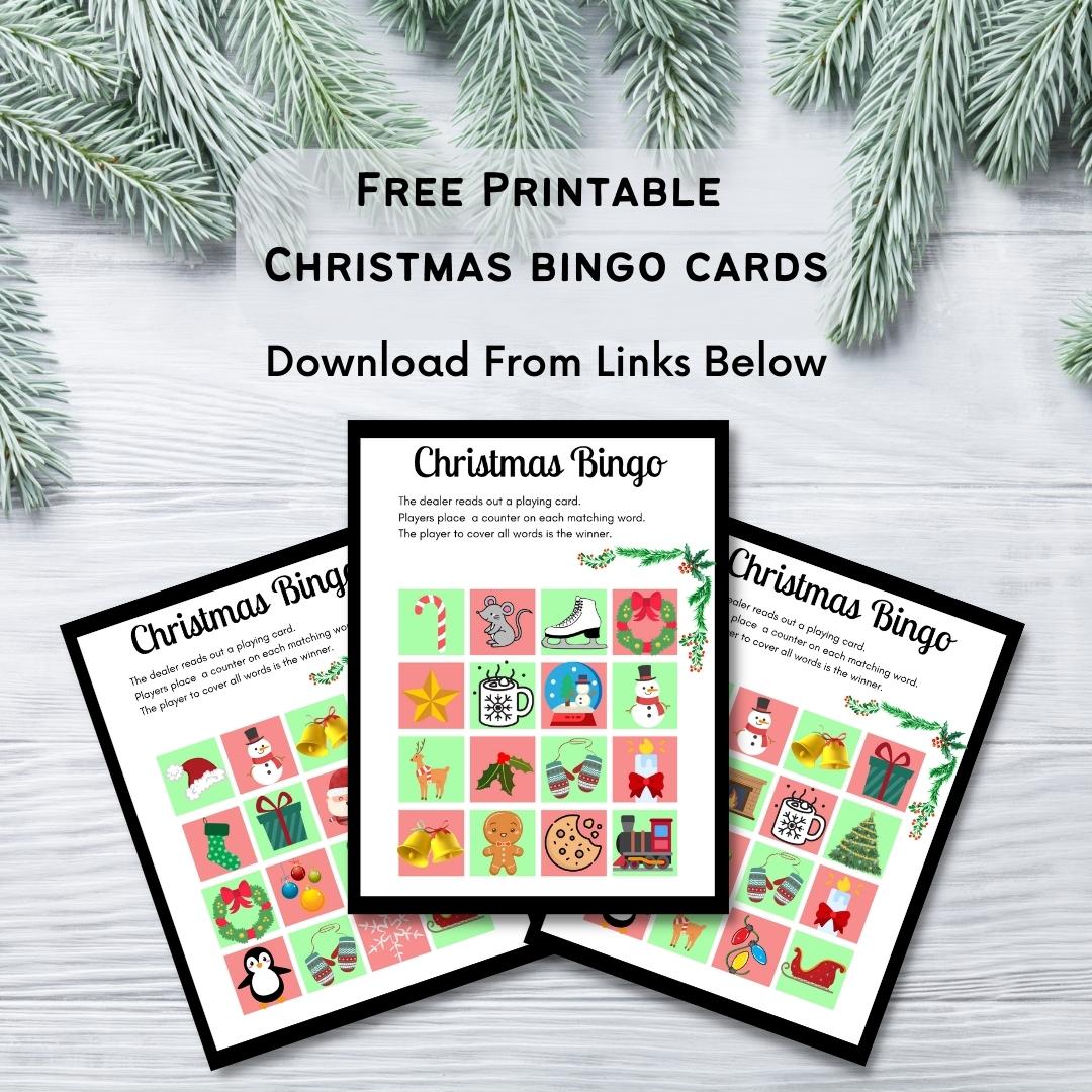 Free printable Christmas Bingo Cards hero image.