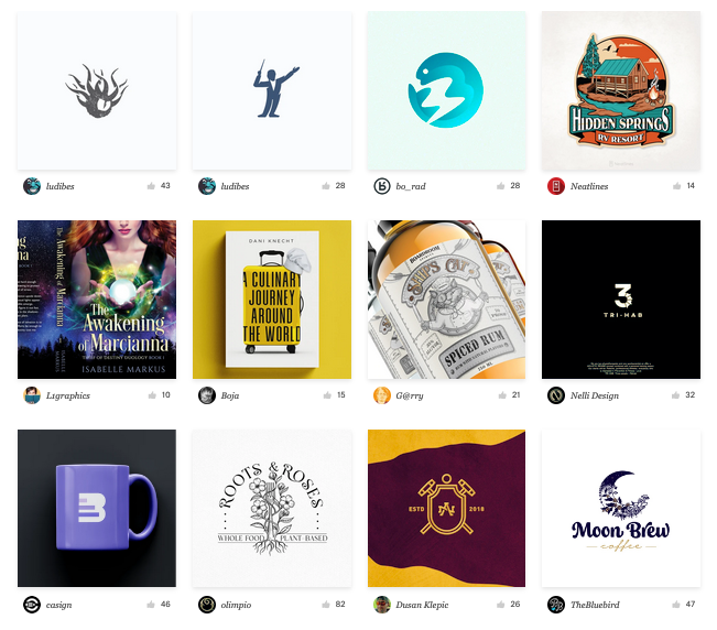 Captura de pantalla de diseños de logotipos en 99 diseños