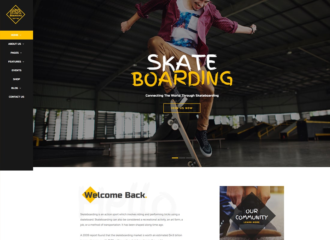 Planche à roulettes |  Thème WordPress pour Skate Shop et communauté