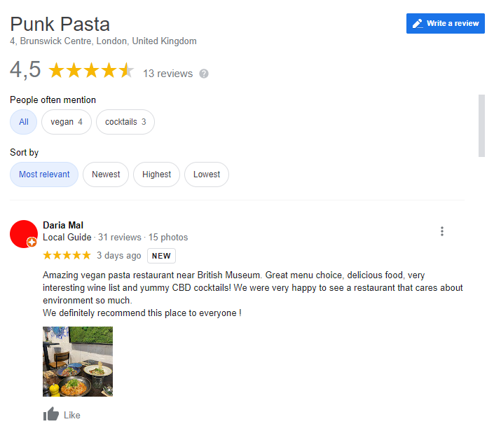 restaurant review example