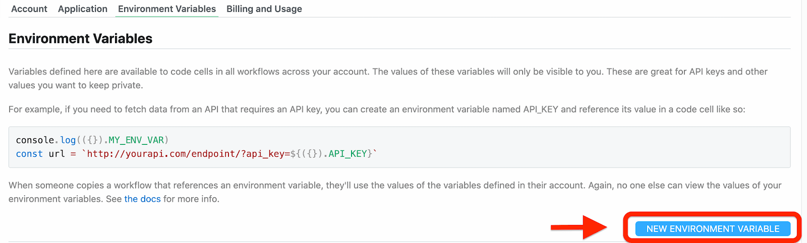 Adding environment variables