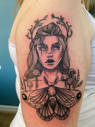 Moth And Freya The Charming Goddess Tattoo