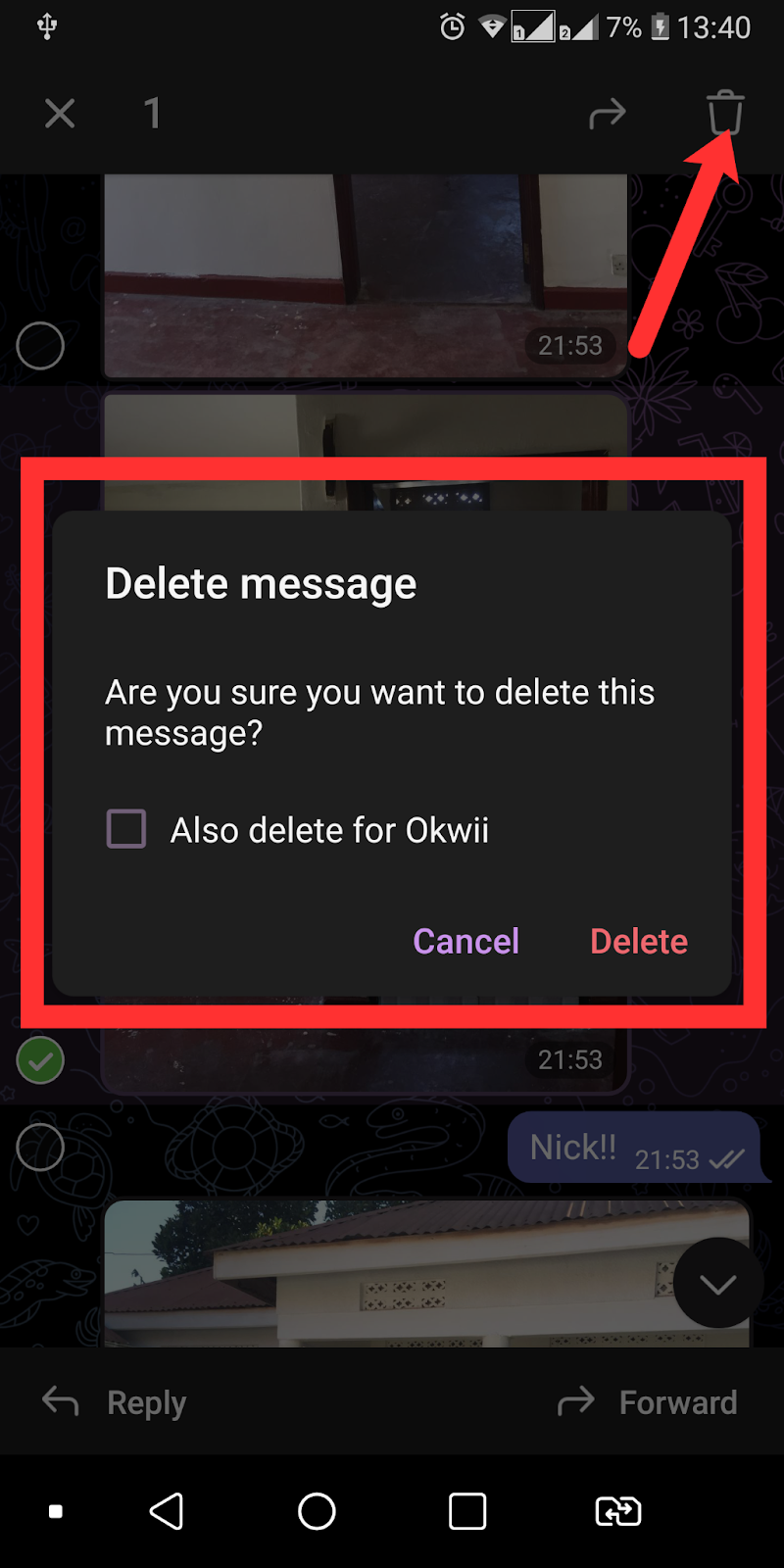 confirm the delete message prompt