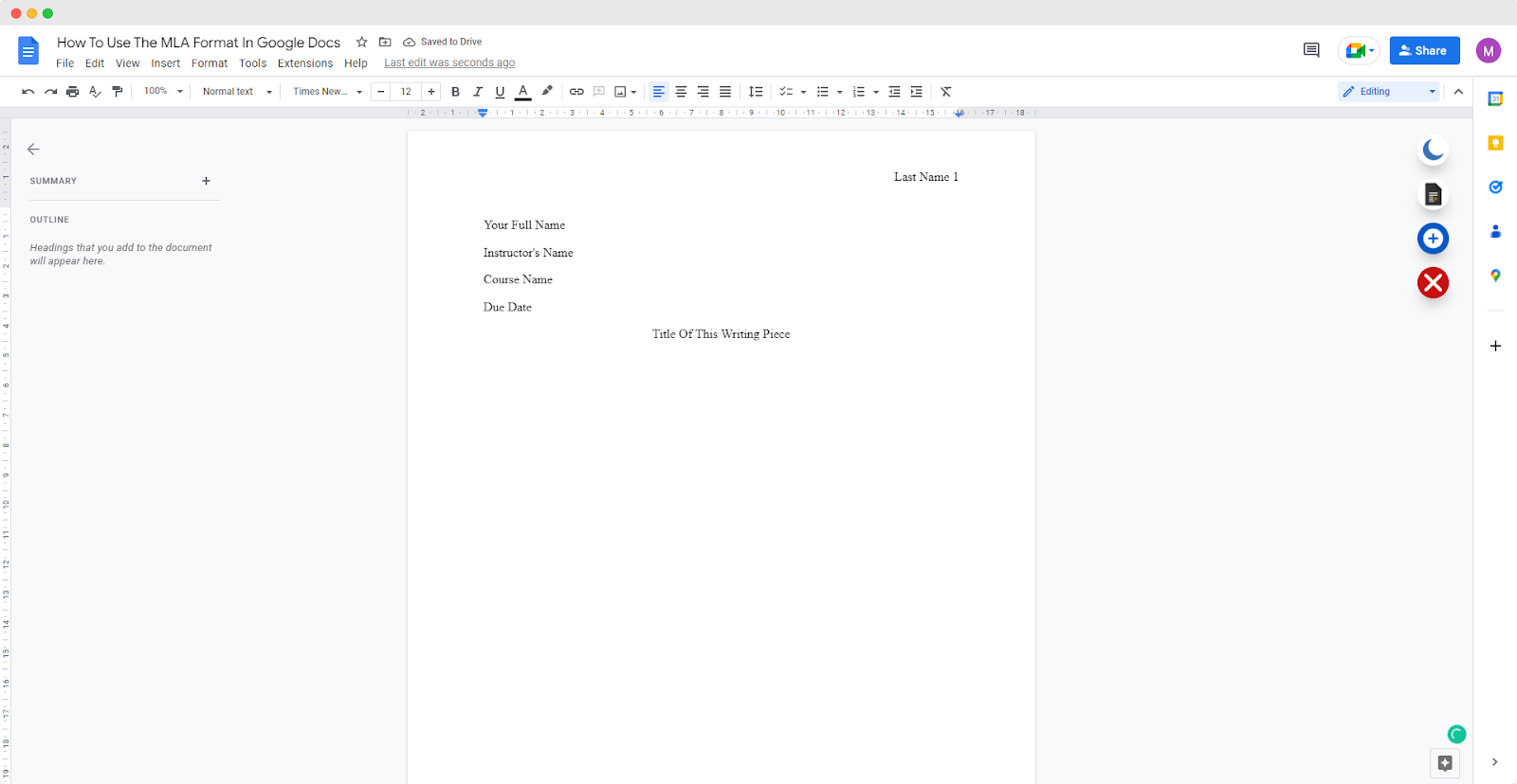 what is mla format for an essay google docs