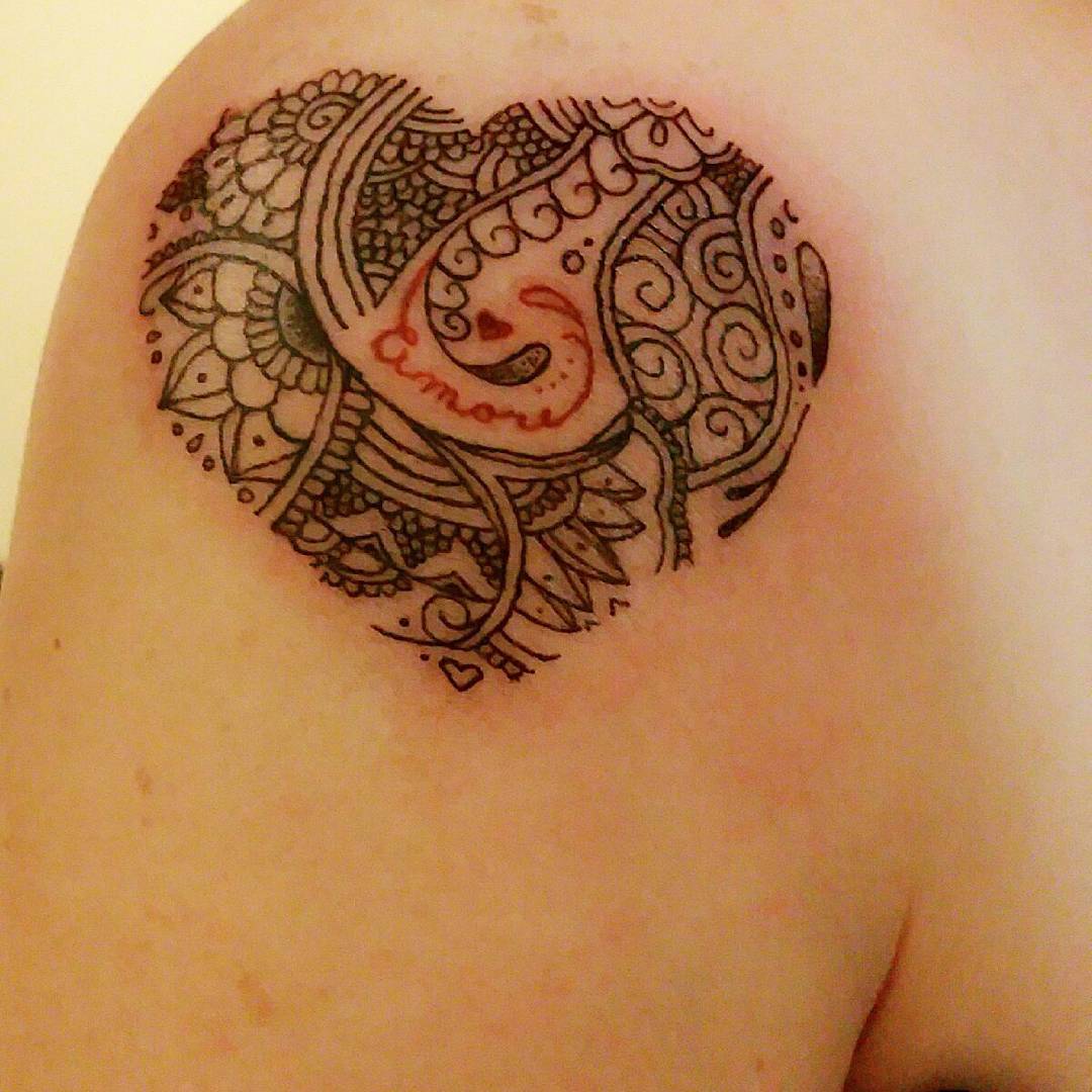 Girl Back Shoulder Love Tattoo