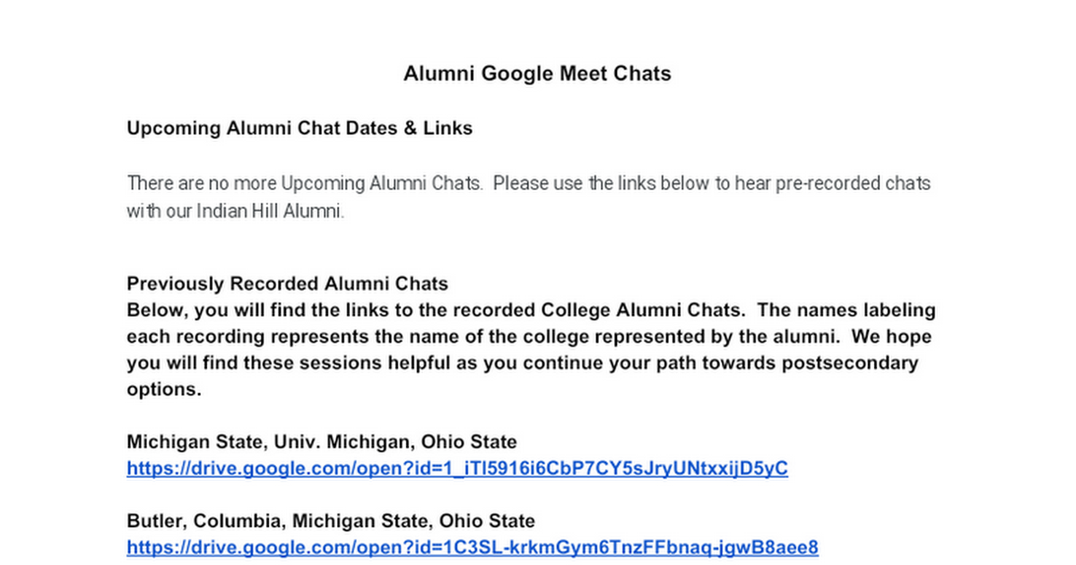 Alumni Google Chats