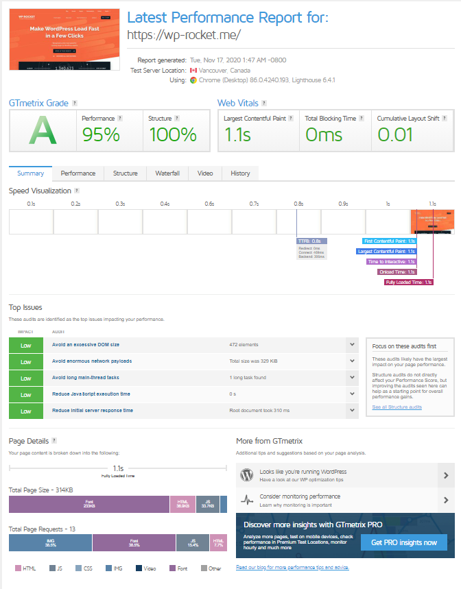 GTmetrix Report’s new Summary tab 