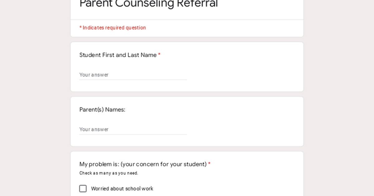 Parent Counseling Referral