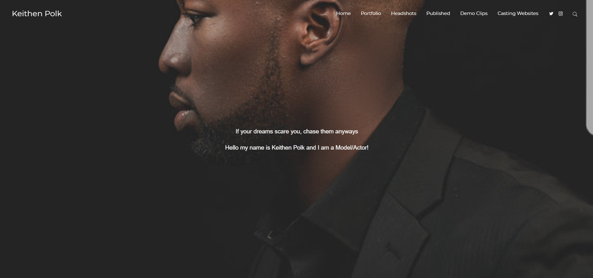 An example of a homepage for model portfolio website