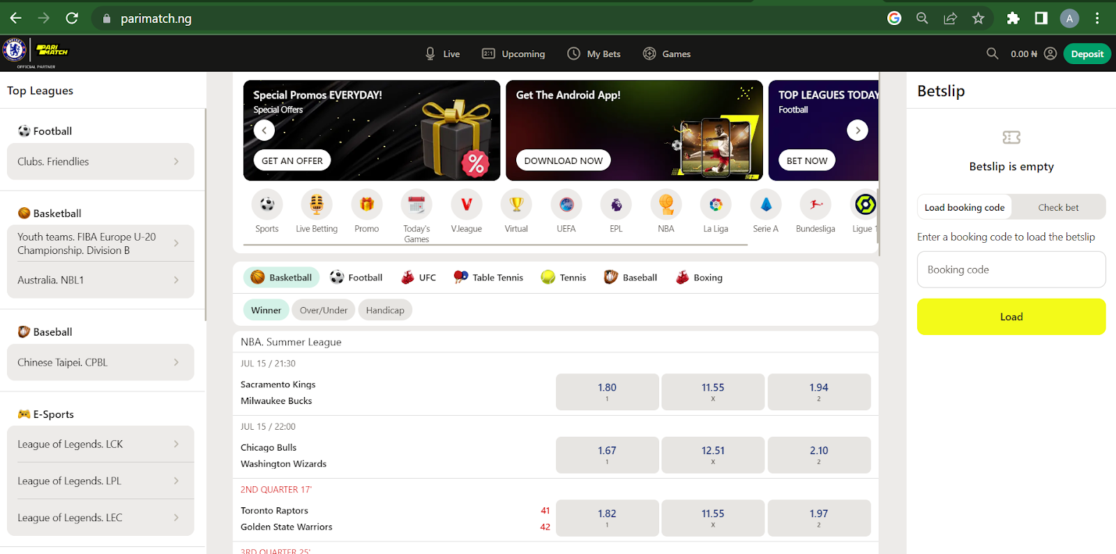 Parimatch Index page