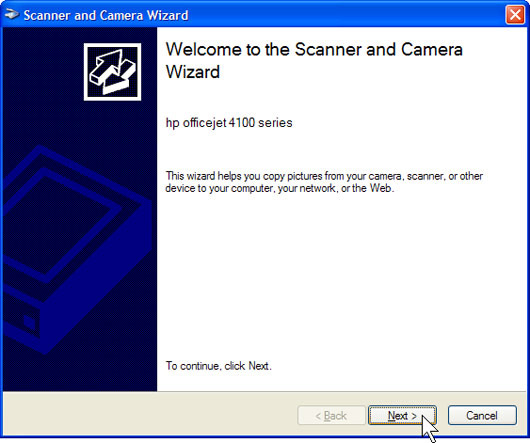 Scanner and Camera Wizard sẽ xuất hiện, kích Next. Hướng dẫn cách sử dụng máy in đơn giản5