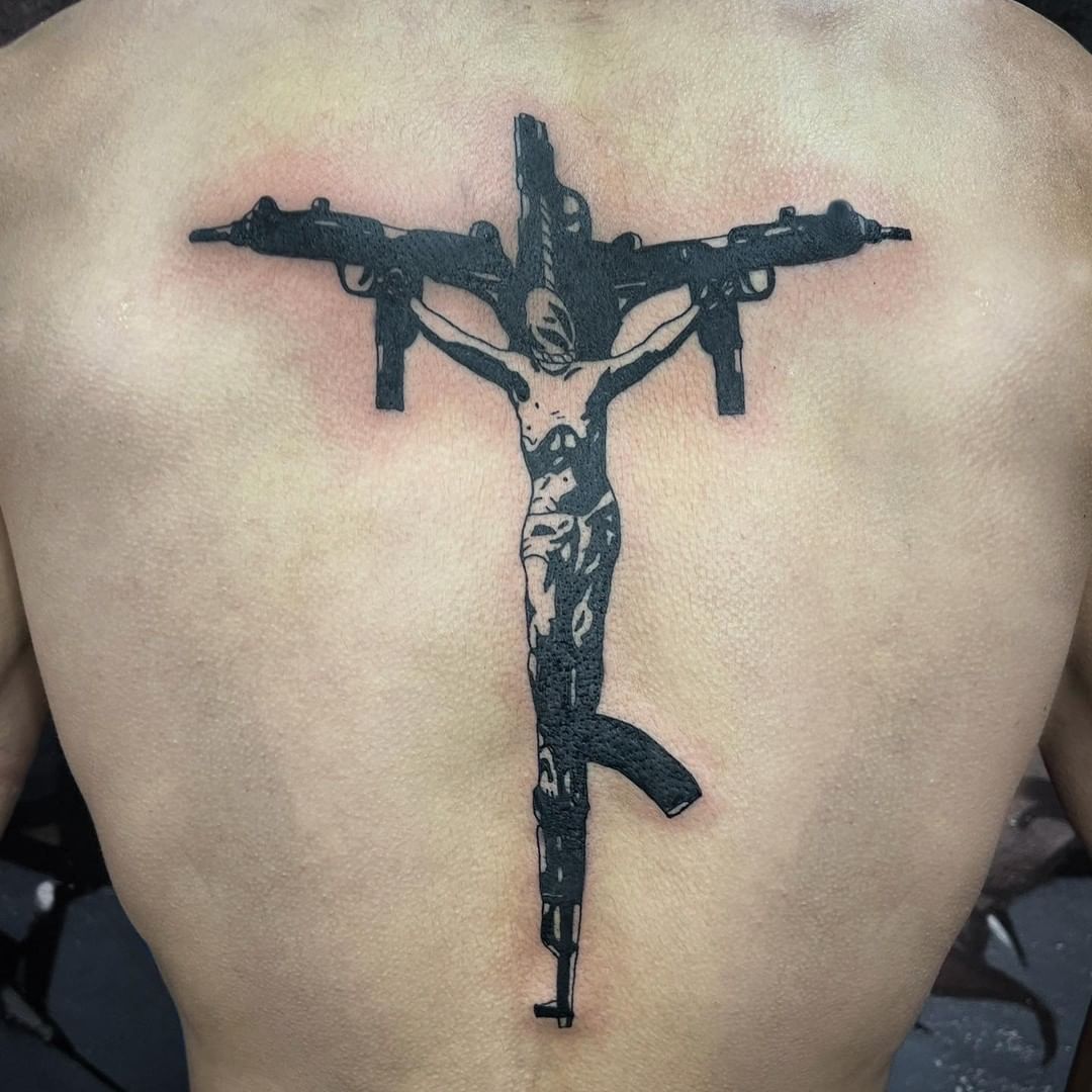 Cross Gun Tattoo
