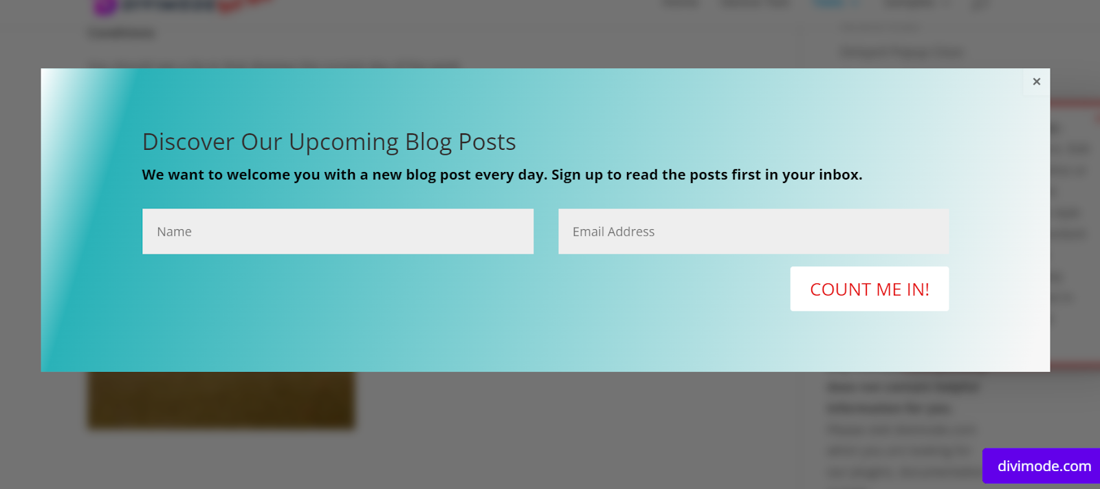 blog promotion popup appearing