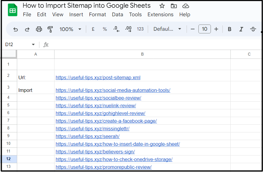 How To Import Sitemap Into Google Sheets  step three